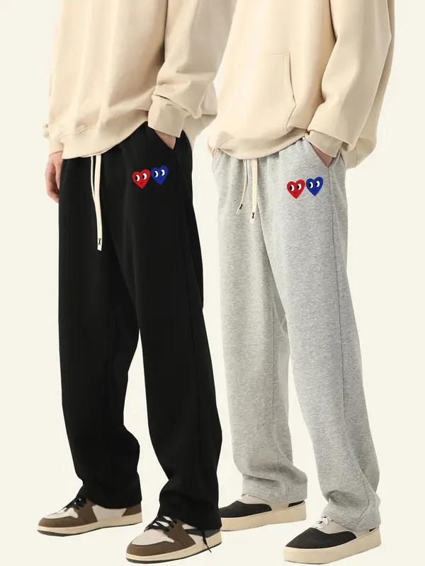 Men's Heart Print Pocket Drawstring Waist Sweatpants, Regular Fit Straight Leg Pants for Spring & Fall, Drippy Outfits, Men's Trousers for Summer Daily Wear, Pants for Men, Going Out Outfit, Casual Menswear Valentine's Day, gift, Work Trousers Men 6