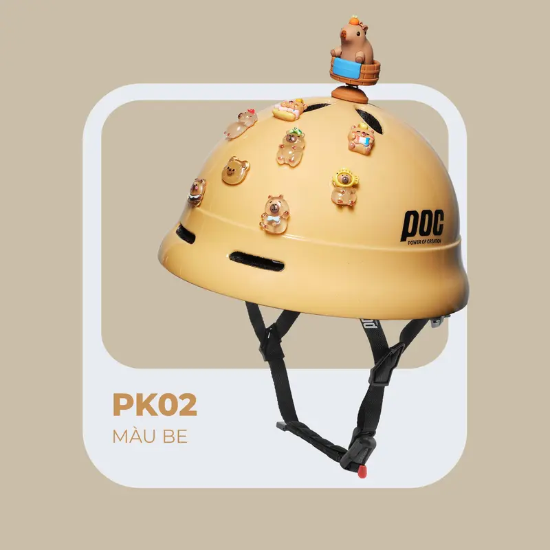 Nón Em bé VÀ Người  Lớn  POC PK02 Phiên Bản 2024 ( Đi kèm tai gấu và cham ) Kem Cho Bé 5