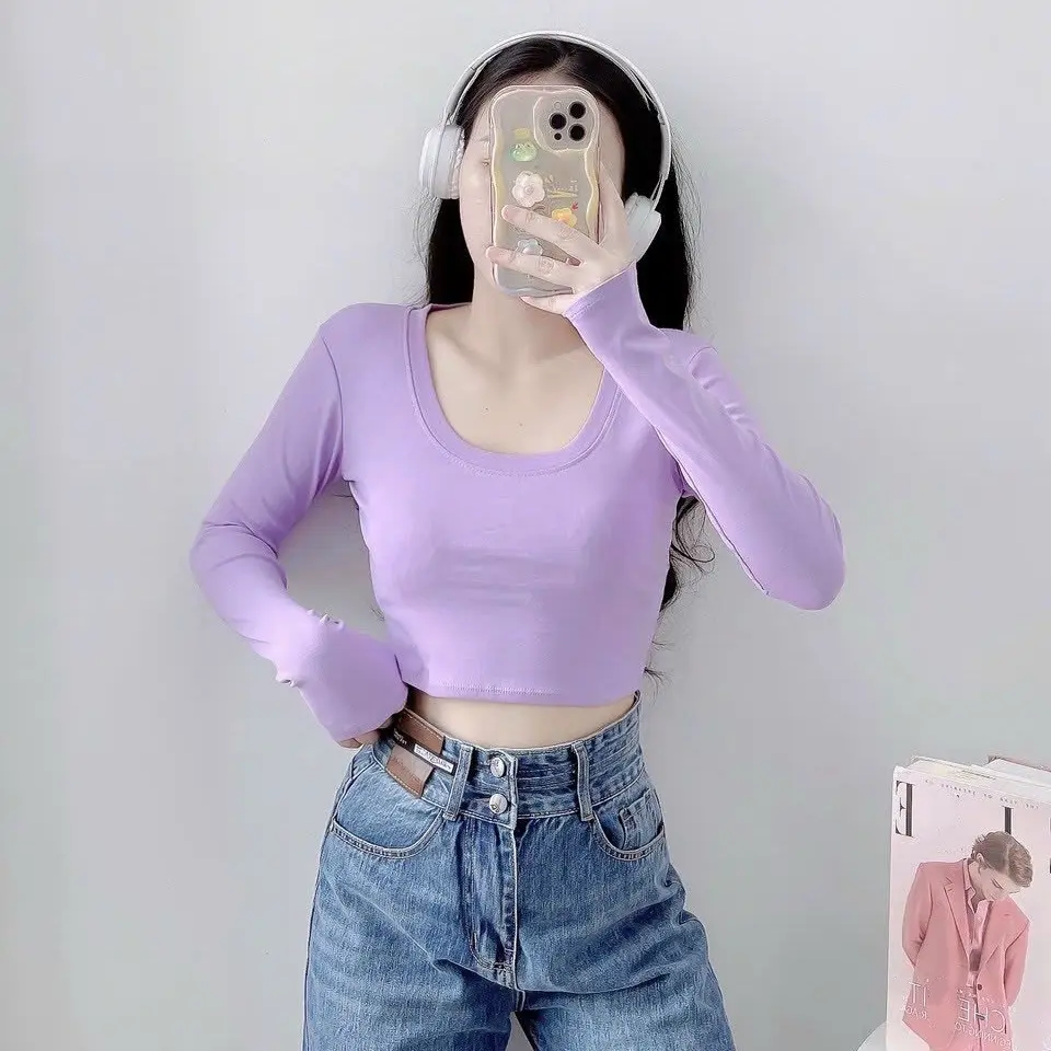 Áo thun croptop dài tay chất vải borip mềm mịn