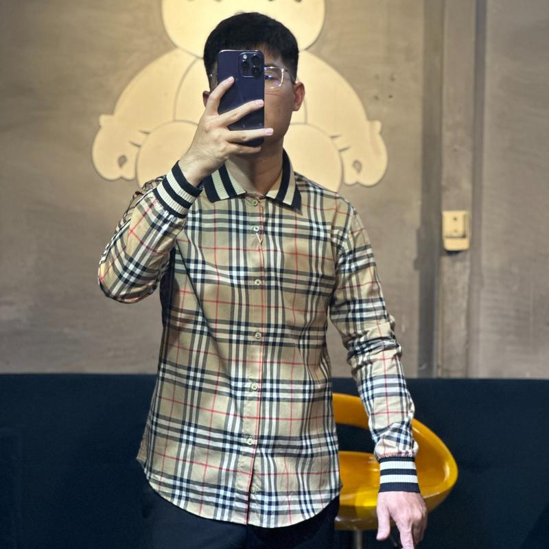  Áo sơ mi nam kẻ bbr caro vàng Bo tay cổ Chun chất cotton mềm - Menswear 