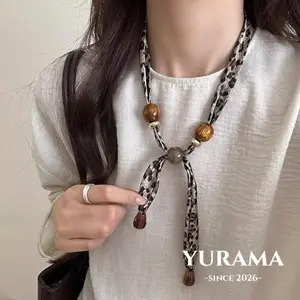 [Yurama]  kalung syal motif macan tutul manik manik klasik desain unik serbaguna rantai leher panjang modis untuk wanita B227
