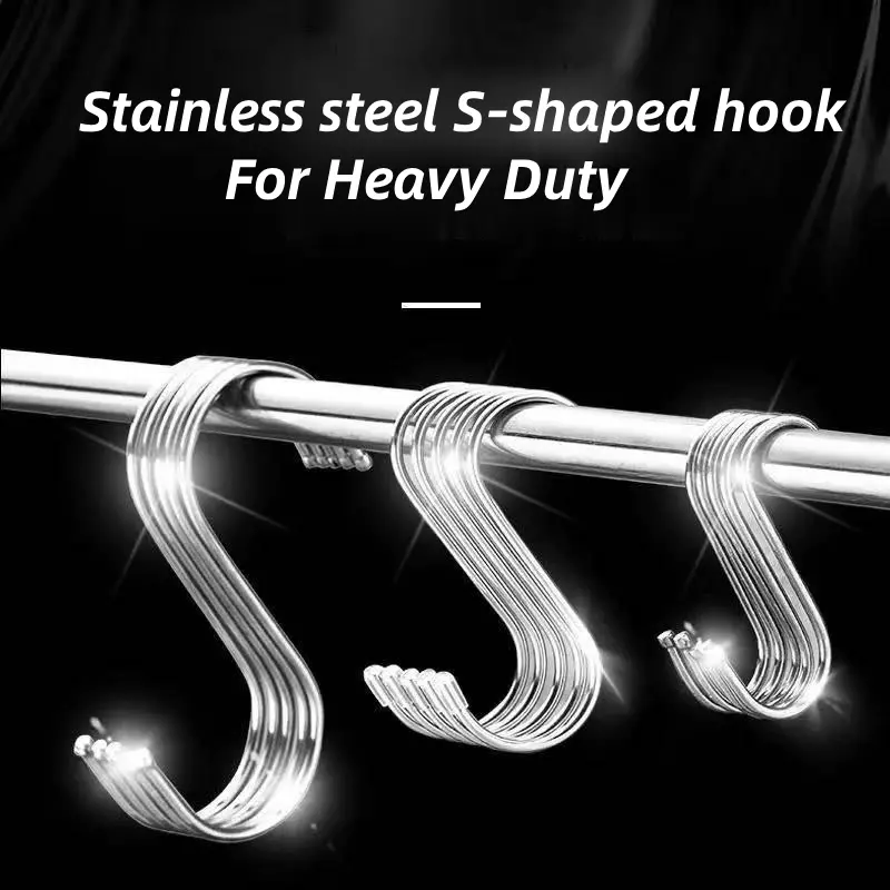 Stainless Steel S-shaped Hook for Heavy Duty Thick S Hook Kitchen Utensils Hanger Light Organiser Smooth Hangable