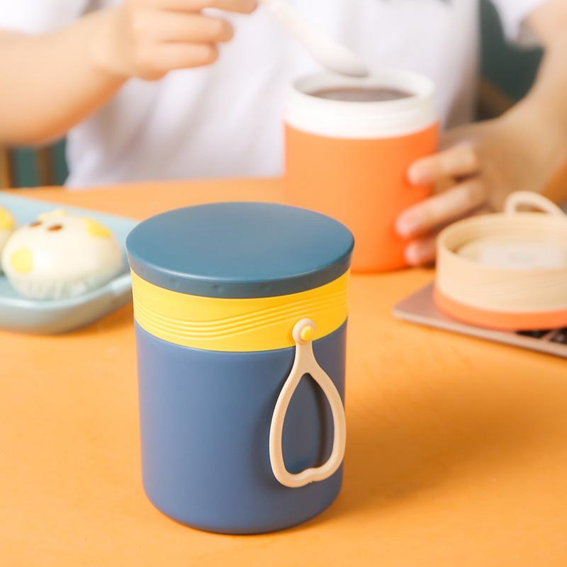 Product Introduction of 304 Stainless Steel Breakfast Cup 450ML Korea Style Sealed Soup Container Luch Boxs Portable Leak Proof Milk Cup with Folding Spoon 24