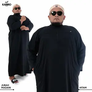 KABIRO Jubah Madani Big Size Katun Madani Gamis Pria Jumbo 4XL-6XL Bahan Katun Madinah Lengan Panjang Hitam - Coklat, 4XL