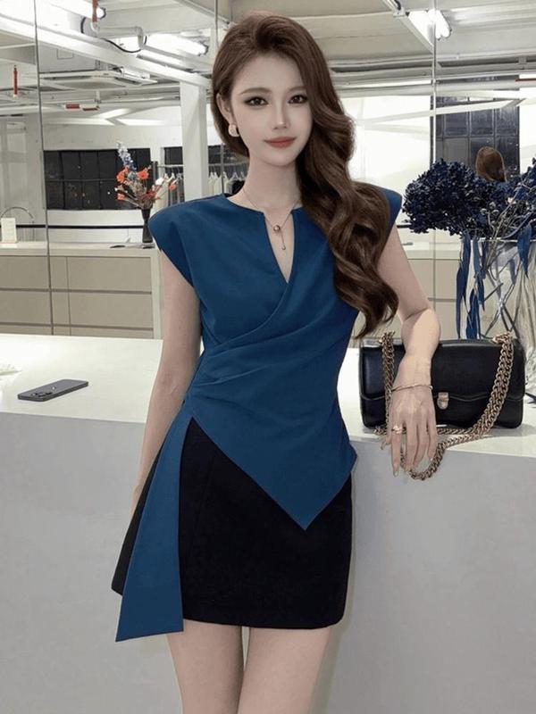 Product Introduction of Áo Sơ Mi Thanh Lịch, Cổ Chữ V Độc Đáo Dành Cho Nữ, Phong Cách Pháp Mới, Thiết Kế Độc Đáo Áo Nhỏ Phong Cách Phương Tây Áo Sơ Mi Nhỏ Top Women Shirt Cổ Tròn 1