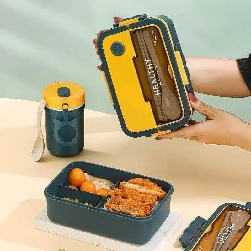 ￼Bộ Hộp Đựng Cơm Giữ Nhiệt Chia 2 Ngăn Bento Cute - Cốc Canh - Túi Ăn Trưa Văn Phòng