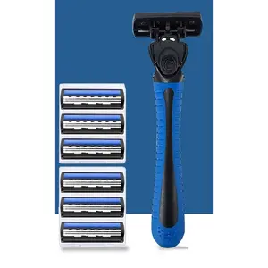 Manual Shaving Kit Alat Cukur Cukuran Kumis Jenggot Bulu 4 Layer Mata Garuk Orlee 1+ 6 Refill Strip Pelicin Kulit Set gagang Pegangan Anti Licin isi 7  Mata Garuk cukur Kumis isi ulang Pria Wanita Disposable