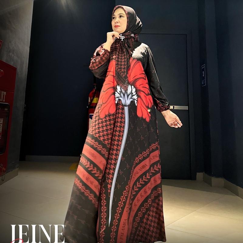 Jeine Series (free scarf) silk digital printing Sutra by La palamba Gamis Karet Muslim Satin Pesta Dress 3