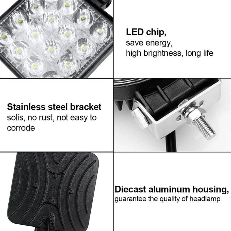 Product Introduction of Thanh đèn led làm việc, Chống thấm nước, Đèn pha vuông, 48W, 12V-24V, Thích hợp cho xe tải, Đèn lái xe ban đêm đường địa hình 19