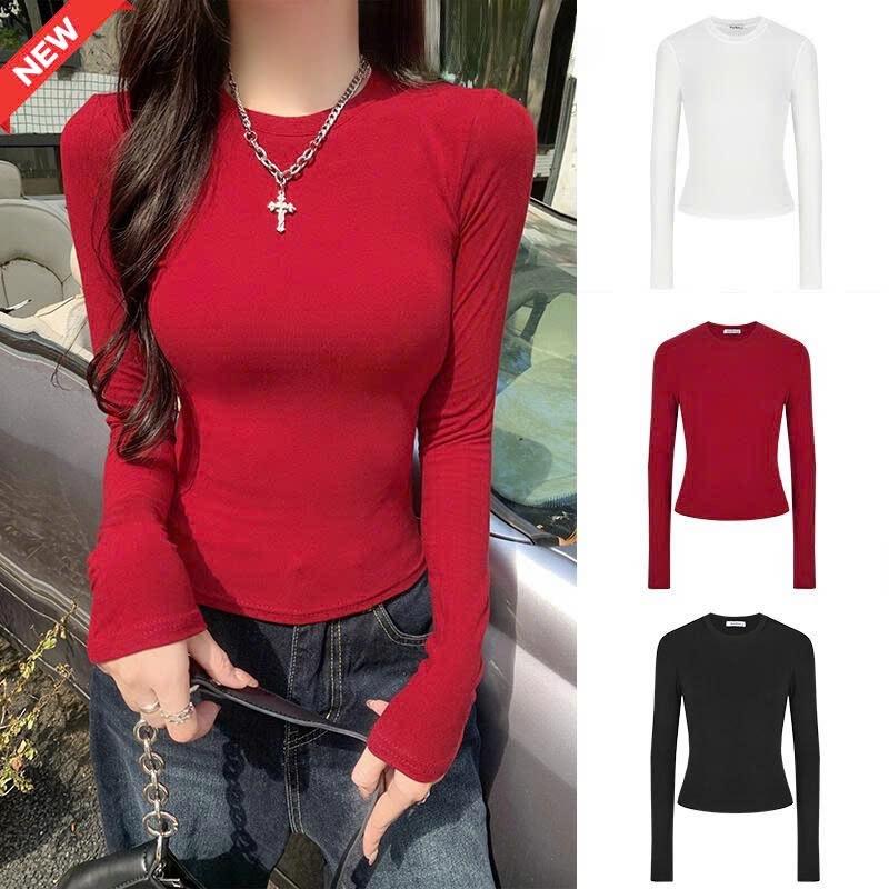 Áo Thun Nữ Tay Dài Cổ Tròn Dáng Ôm Thu Đông Croptop Body Women Shirt Sơ Mi Màu Trắng - Voi