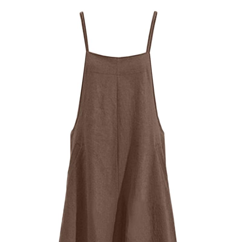 Women Jumpsuit Solid Color Wide Leg Summer Shoulder Strap Side Pockets Romper for Daily Wear 5