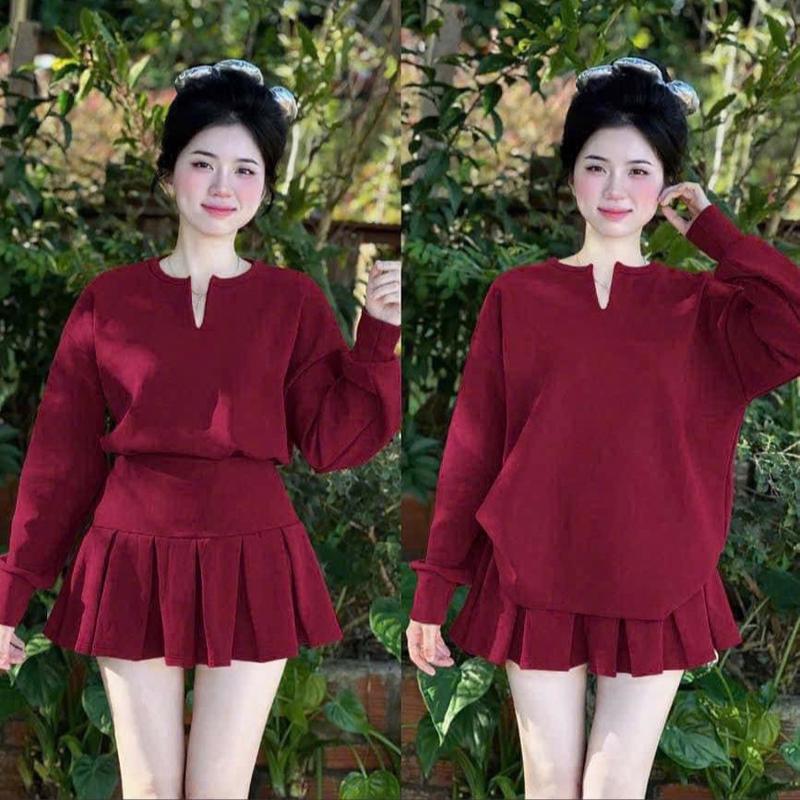 ￼•[ bigsize 55-90kg ] SET ÁO  FORM RỘNG CỔ V -  CHÂN VÁY trước cạp, sau chun, kéo khoá sườn , có quần bảo hộ BIGSIZE