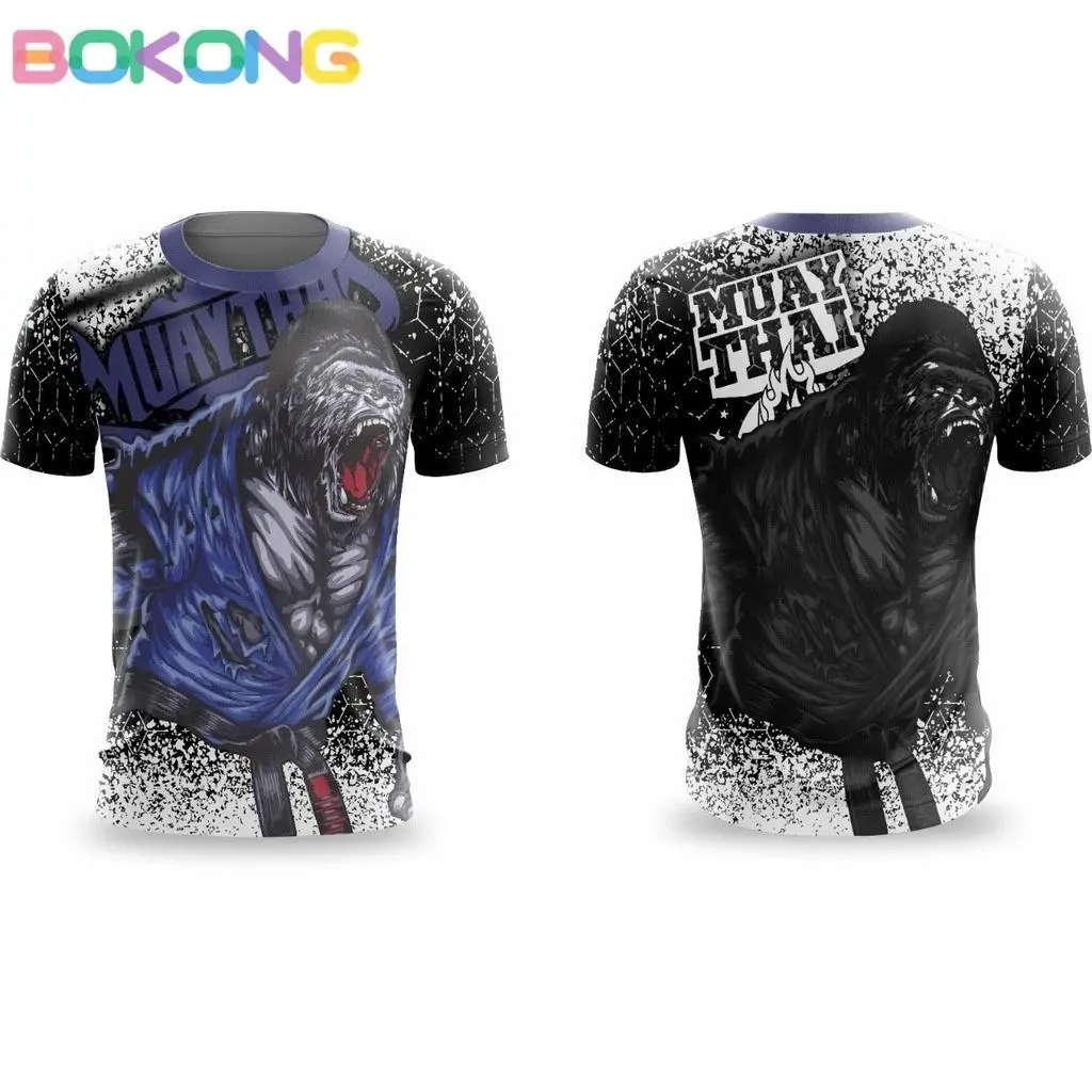 [Ready Stock] Muay Thai shirt blue gorilla Quick drying Comfortable Top