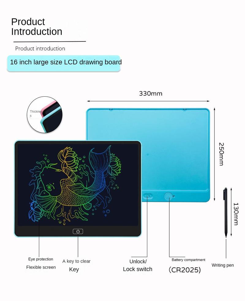 Product Introduction of Large size 13-inch 16-inch LCD painting board LCD writing board Children's graffiti electronic small black board drawing tablet 5