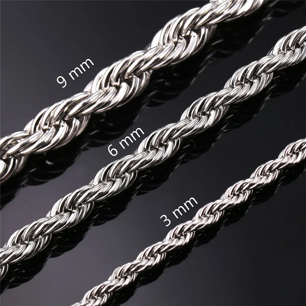 FaithHeart 3MM/6MM/9MM Twisted Rope Chain Necklace Stainless Steel Jewelry with Durable Color Coating Hypoallergenic Charm-Compatible Layering Necklace for Men & Women