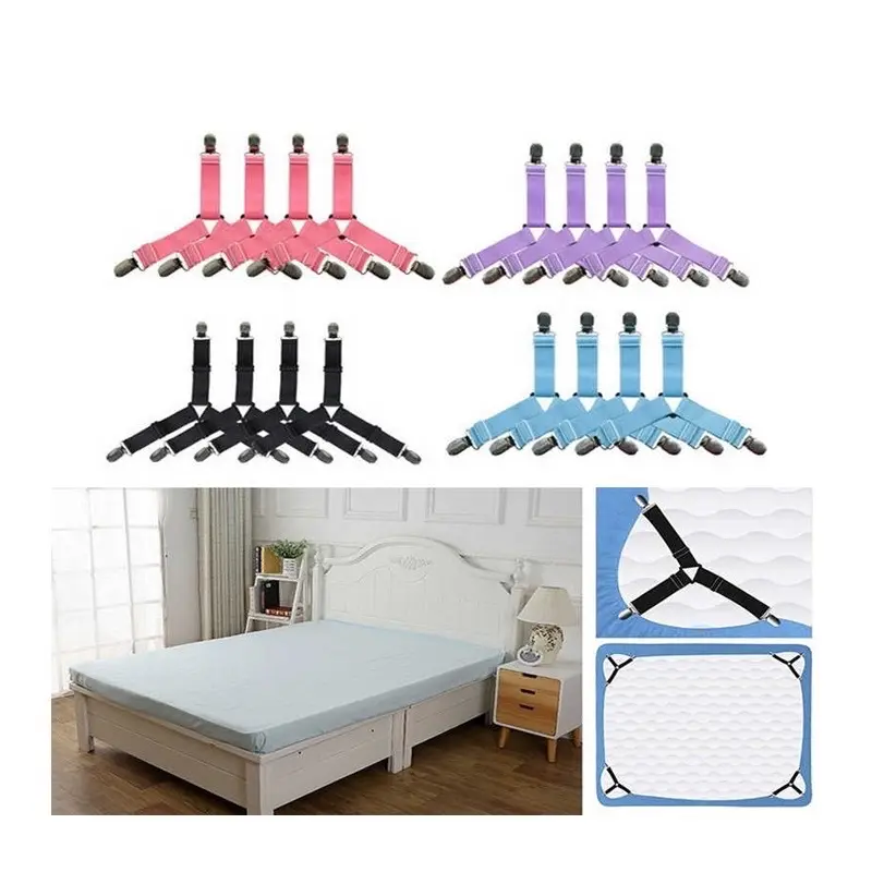 Set 4 kẹp ga giường cố định 4 góc chống xê dịch màu sắc ngẫu nhiên