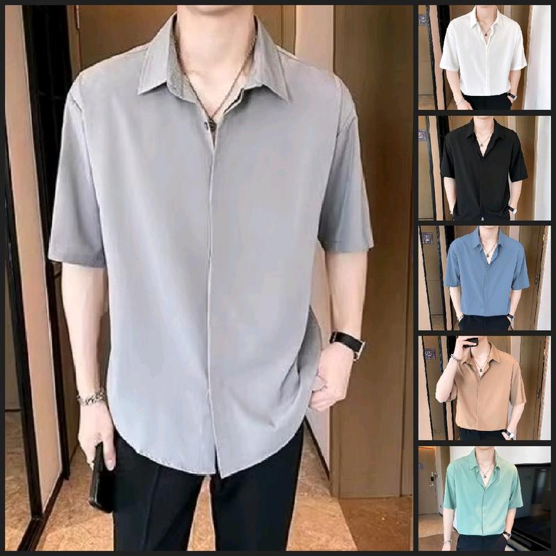 Áo sơ mi nam tay ngắn giấu khuy HAU Fashion form rộng lụa Hàn Quốc - Shirt, Menswear aotrang đi làm văn phòng thường