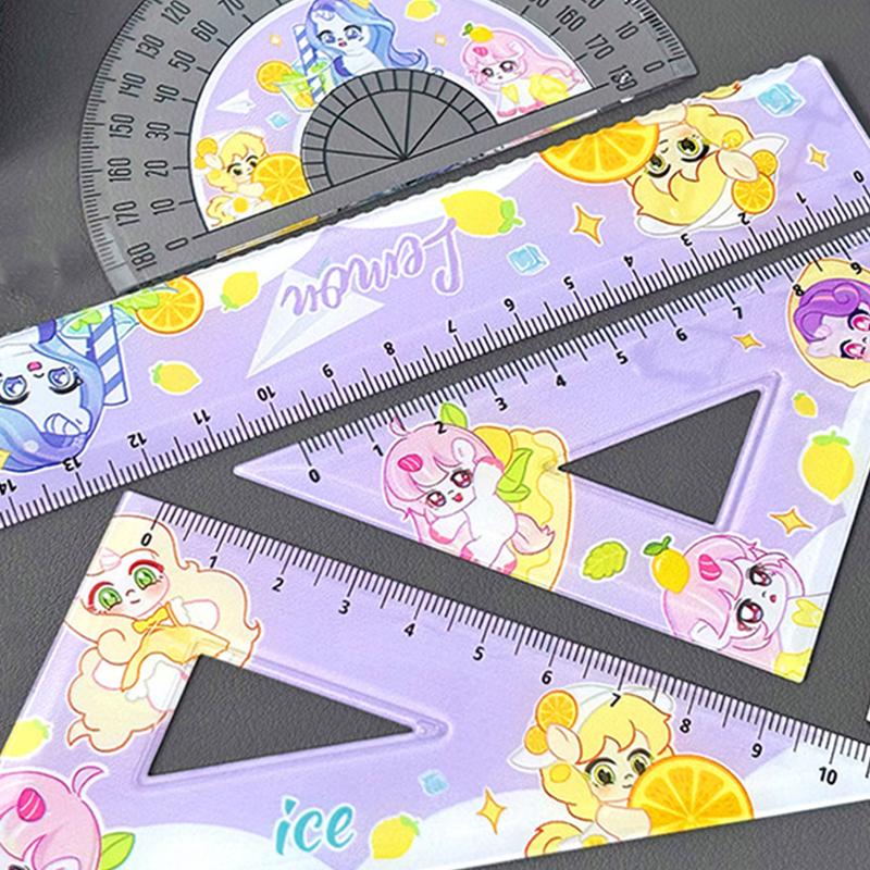 Product Introduction of 4Pcs Cartoon Pony Ruler Set Angle Ruler Protractor Triangle Ruler Multifunctional Measuring Tools Students Set School Supplies 20