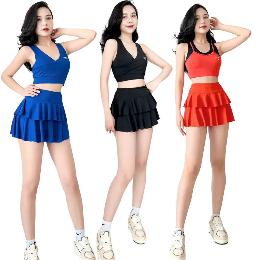 Bộ  Quần váy 2 lớp áo bra đi tập đi bơi đều đẹp , tặng kèm mút