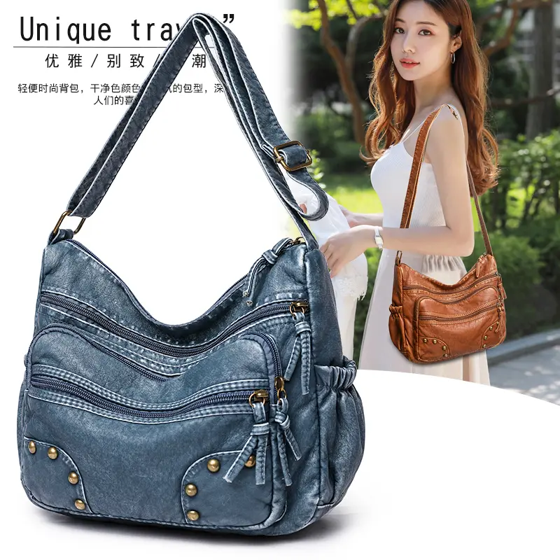 Fashionable Rivet Women's Small Square Bag Retro Commuter Shoulder Bag Large Capacity Multi Layer Shoulder Crossbody Bag