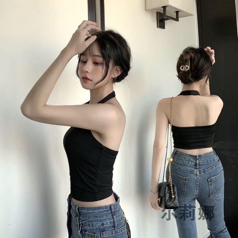 Áo Yếm Cổ Yếm Áo Bên Trong Nữ, Có Thể Mặc Ngoài Trời, Lưng Gợi Cảm, Đen Trắng, Có Đệm Ngực, Áo Ống, Ngắn, Thích Hợp Cho Mùa Hè 4