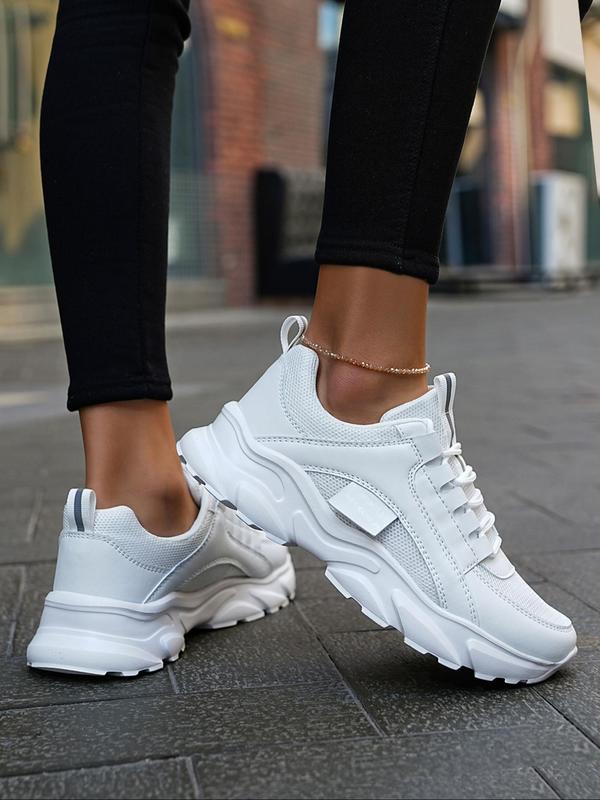 Women's Summer 2024 New Arrival Colorblock/Solid Color Front Low Top Platform Sneakers, Comfortable Running Sports Shoes, Chunky Walking Runner Footwear, 8