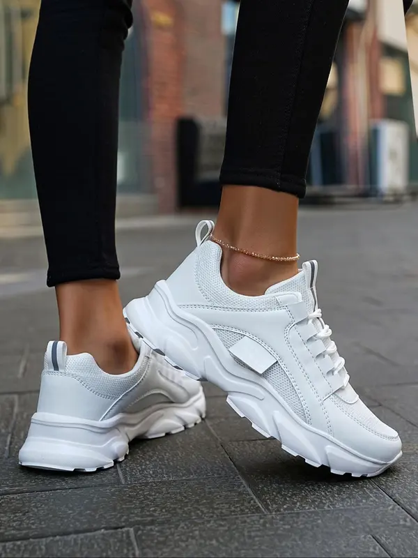 Women's Summer 2024 New Arrival Colorblock/Solid Color Front Low Top Platform Sneakers, Comfortable Running Sports Shoes, Chunky Walking Runner Footwear, 7