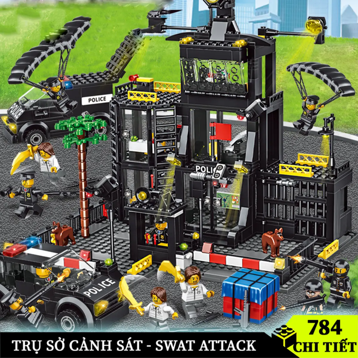 Bộ Lắp Ráp Cảnh Sát SWAT 784 CHI TIẾT, Tháo Lắp mô hình Trụ Sở Cảnh Sát Toy Máy Bay Tàu Chiến