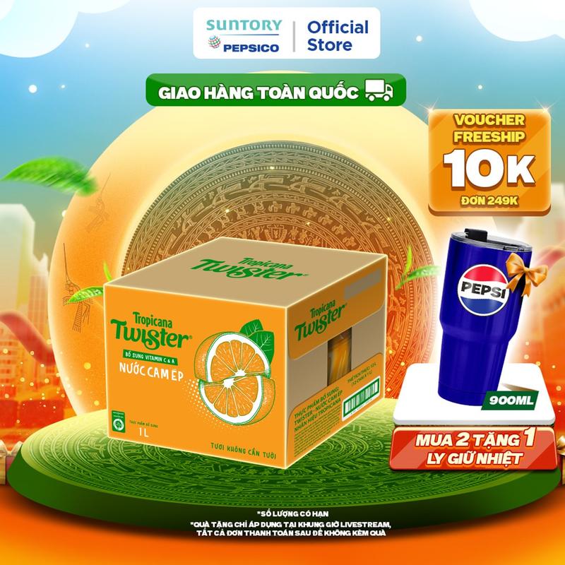 Thùng 12 Chai Nước Trái Cây Twister Cam (1L/chai)