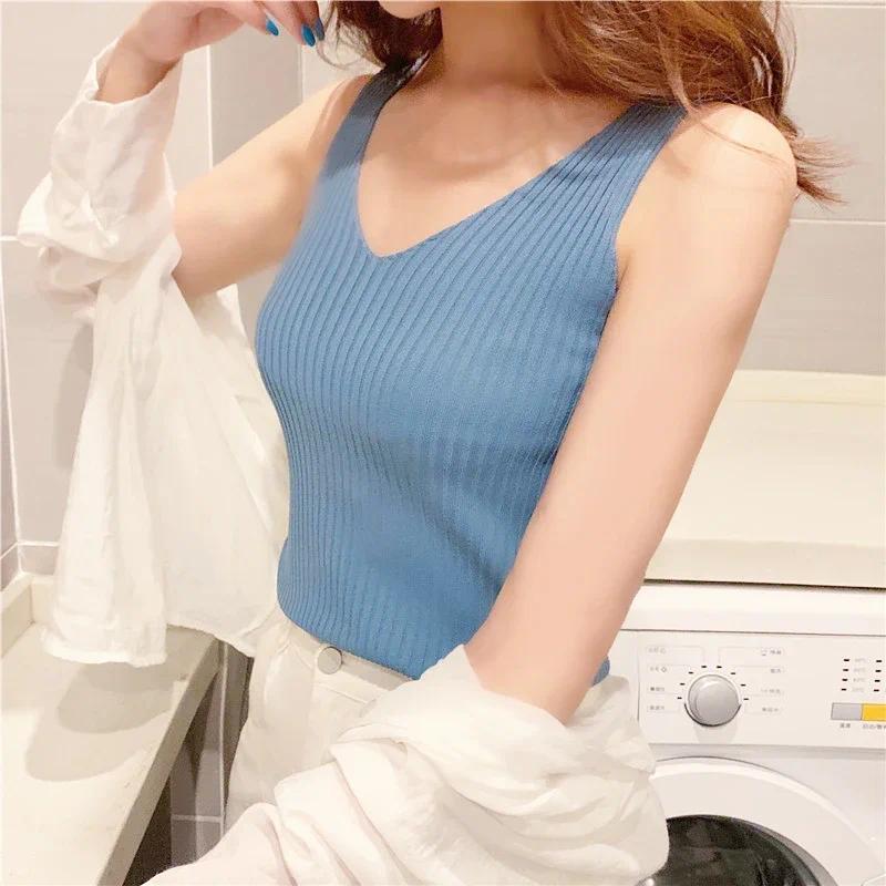 Product Introduction of Áo Không Tay Lụa Lạnh Dệt Kim, Cổ Chữ V, Áo Vest Mỏng, Áo Len Dệt Kim, Dành Cho Phụ Nữ, Áo Yếm Mỏng, Thích Hợp Cho Mùa Xuân, Mùa Hè Và Mùa Thu, Quần Áo Nữ Women Voi Top Voan 15