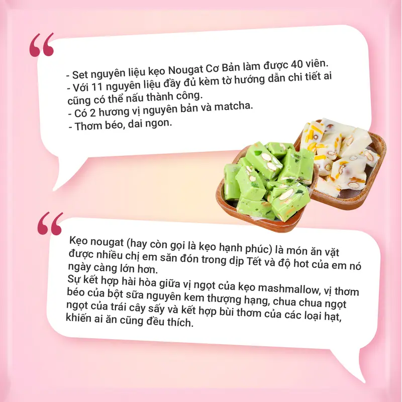 Set Nguyên Liệu Làm Kẹo Nougat CƠ BẢN [set 40 viên 2 vị] Bếp Của Mẹ ONICI - kèm công thức nấu & Quà Tặng 1