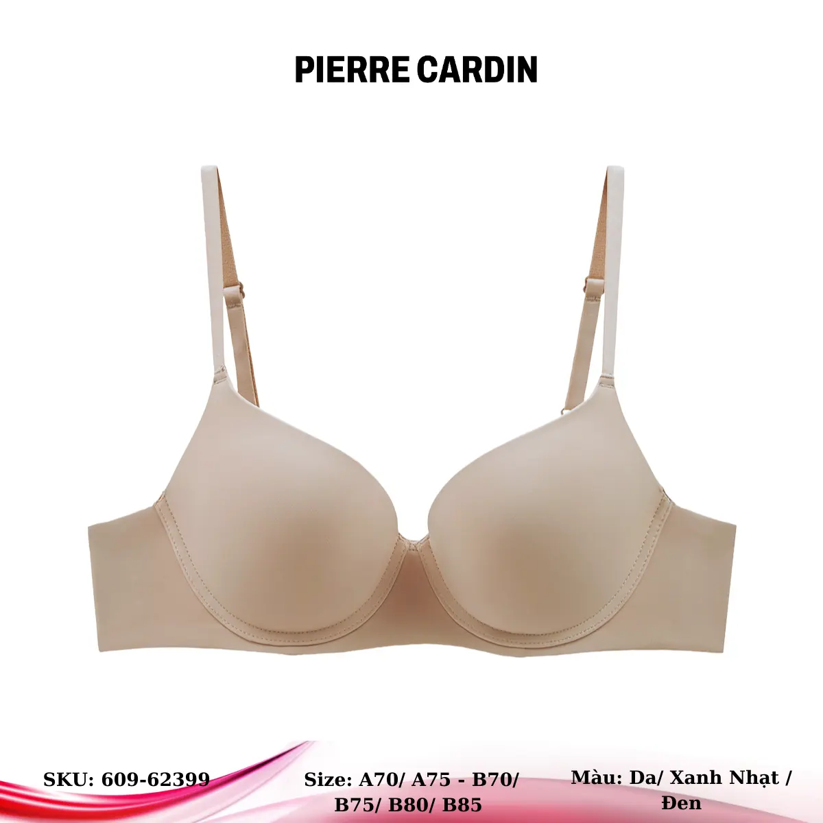 Áo lót nữ 609-62399 nhãn hiệu Pierre Cardin, cúp xéo 3/4, có gọng, mouse nâng nhẹ, dạng trơn Bra Women