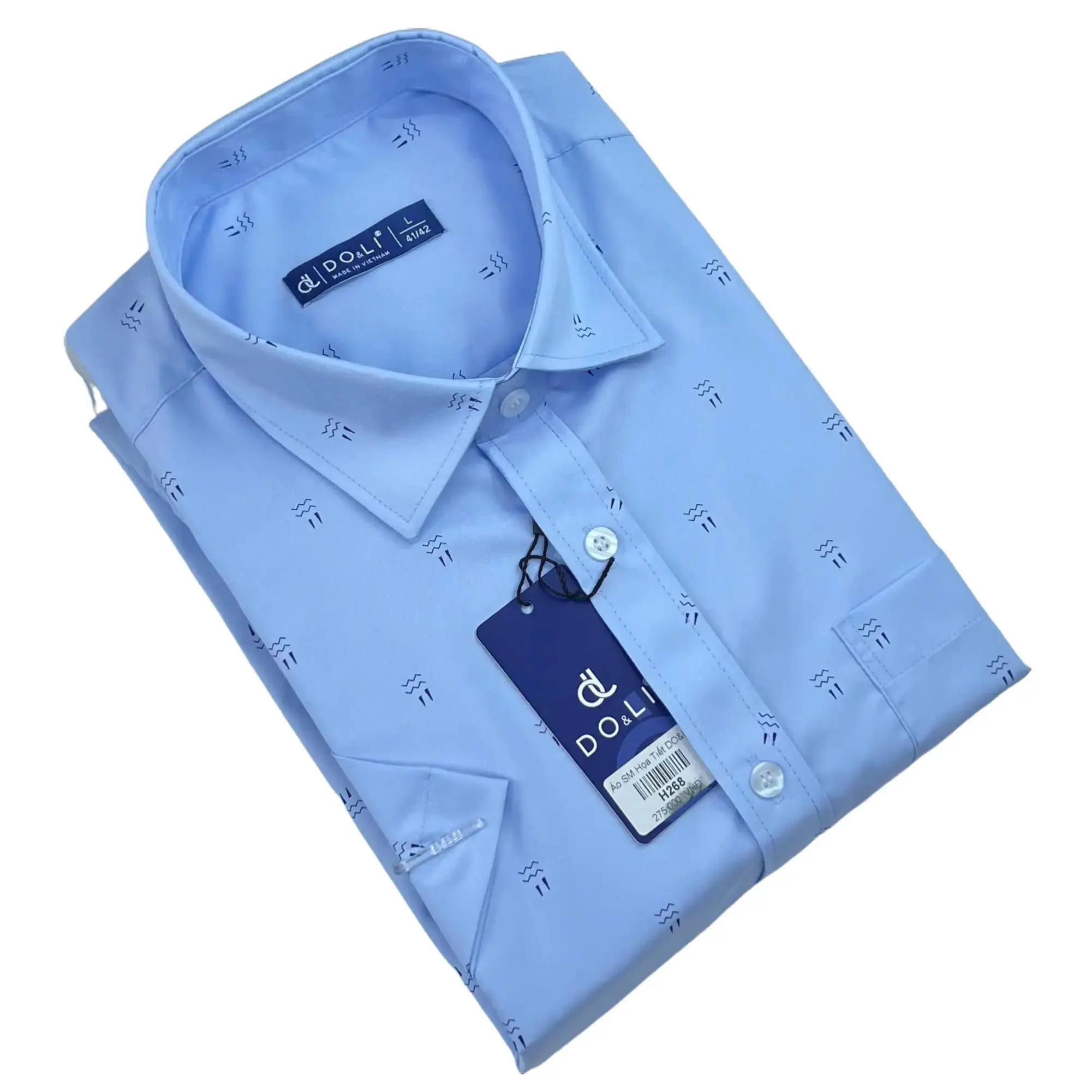 Áo sơ mi Nam Trung Niên cộc tay họa tiết sóng nước chất liệu vải lụa nến dáng regular Shirt Menswear Kate Xanh Dương