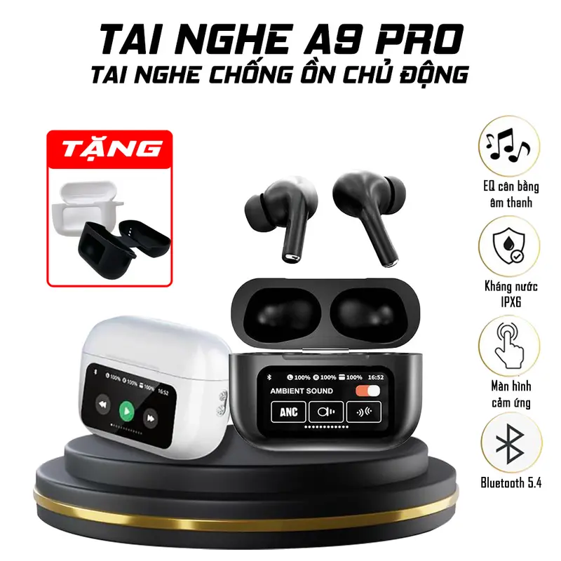 [Tiếng Việt + Tặng Ốp Silicon] Tai Nghe A9 Pro ANC/ ENC - Màn Hình Cảm Ứng LCD Thông Minh - Giảm Tiếng Ồn Chủ Động, Khử Tiếng Ồn Chủ Động -  Bass Siêu Căng Nhét Tai - Bluetooth 5.4 0
