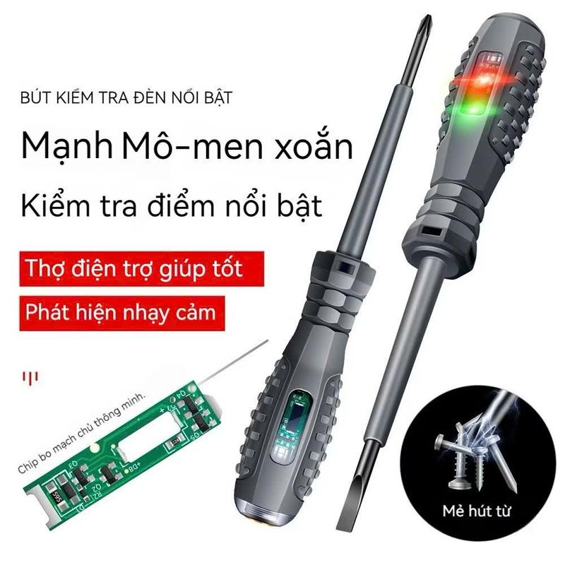 Bút Thử Điện Cảm Ứng Không Tiếp Xúc MÀU XÁM Kiểm Tra Dây Đứt Ngầm Kiểm Tra Pha Đo Thông Mạch 2 Cạnh và 4 Cạnh