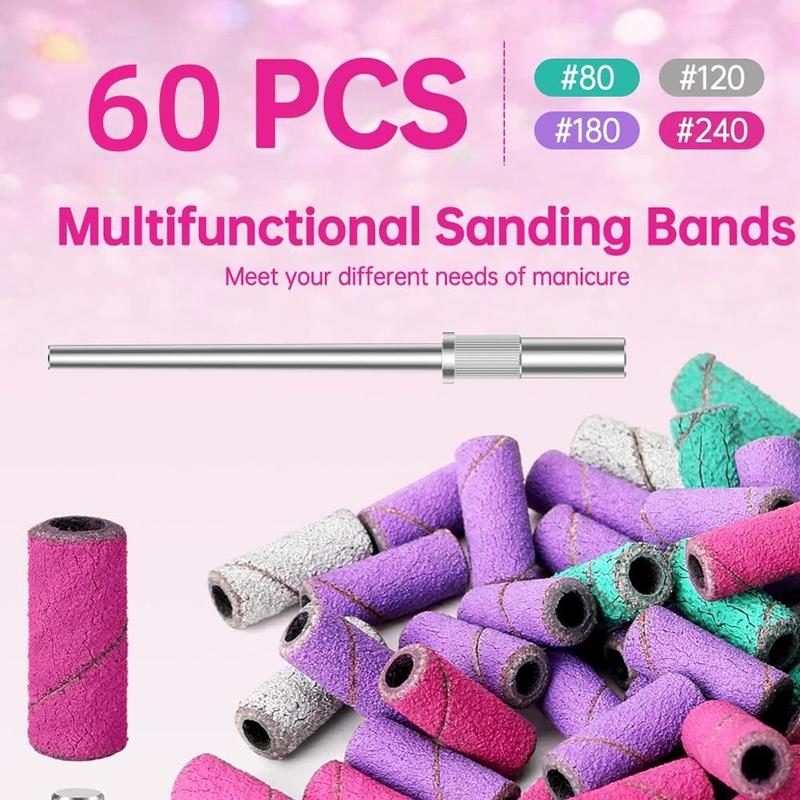 Nail Polishing Kit, 60pcs Multi-size Nail Polishing Belt & 1 Count 3.1mm Drill Bit Attachment Shaft, Nail Acrylic Gel Removal and Shaping Tool, Manicure & Pedicure Tools, Christmas Gift 3