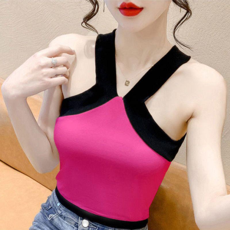 Product Introduction of Ice Silk Bandeau Camisole Women's Summer Short Plain Fashion All-Match Sexy Beauty Back Color Matching Top Womenswear Lingerie 10