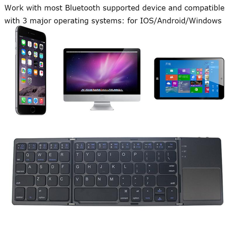 Product Introduction of Mini three fold wireless Bluetooth touch keyboard portable folding suitable for mobile phones, tablets, laptops, Bluetooth peripherals, keyboards, mice 0