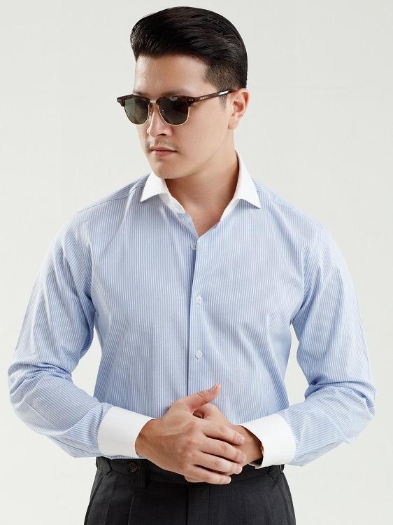 BURATINO - Sơ mi thông dụng winchester cổ Cut away kẻ sọc