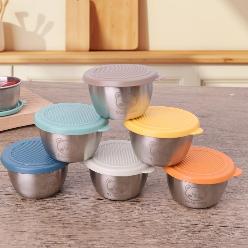 Product Introduction of 2/4Pcs Stainless Steel Sauce Cup Pepper Condiment Container with Lids Bear Sealing Leak-proof Sauce Cups Home Kitchen Storage Supplies 16