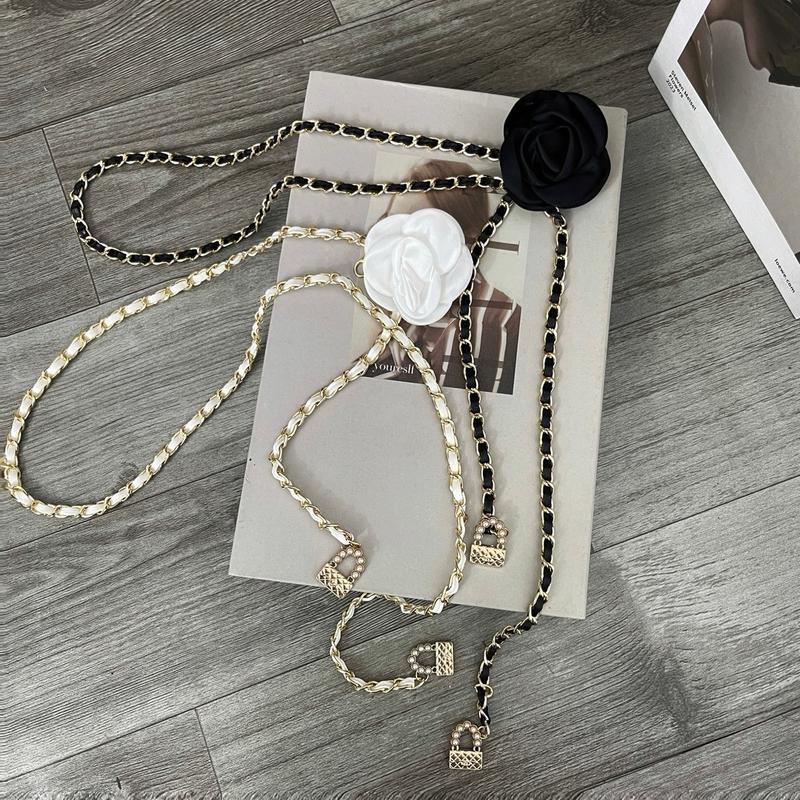 Thắt Lưng Dây Xích Mặt Hoa Trà Thời Trang Thanh Lịch Sang Chảnh PKHT06 ĐEN TRẮNG - INNOVATION