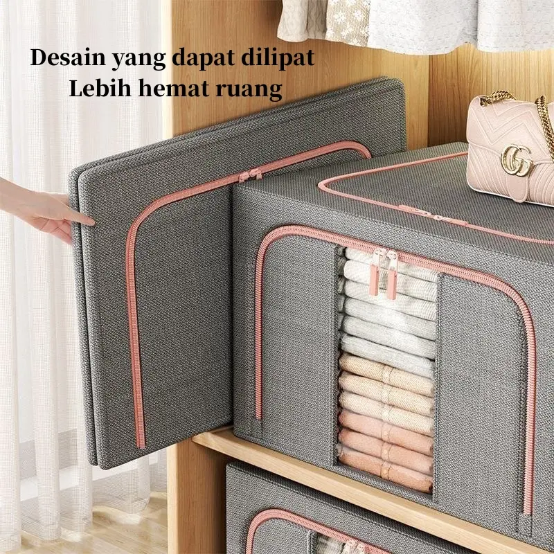 Kebutuhan keluargaLinen katun berkualitas tinggi Storage Box  Kotak penyimpanan pakaian besar  Serbaguna Rumah organizer box Lipat Frame baja  box storage organizer box storage 6