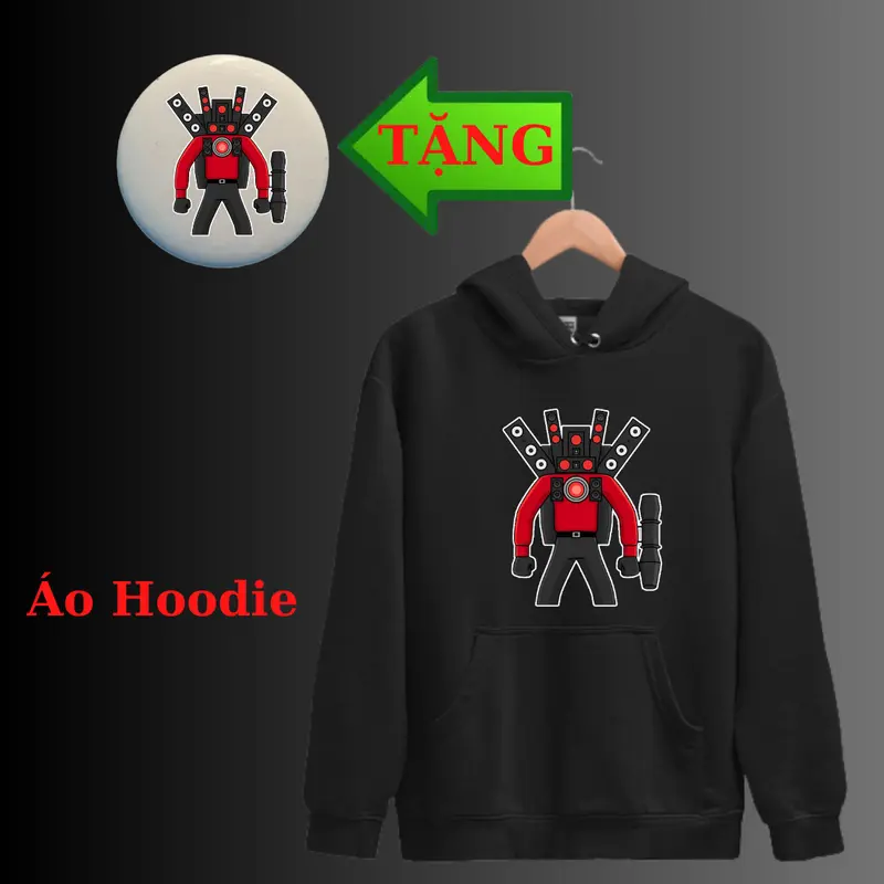 Áo Khoác Hoodie trẻ em in hình Skibidi Toilet Titan Upgraded Cameraman, Titan Speakerman, Chất nỉ mềm mịn-Kèm huy hiệu 4