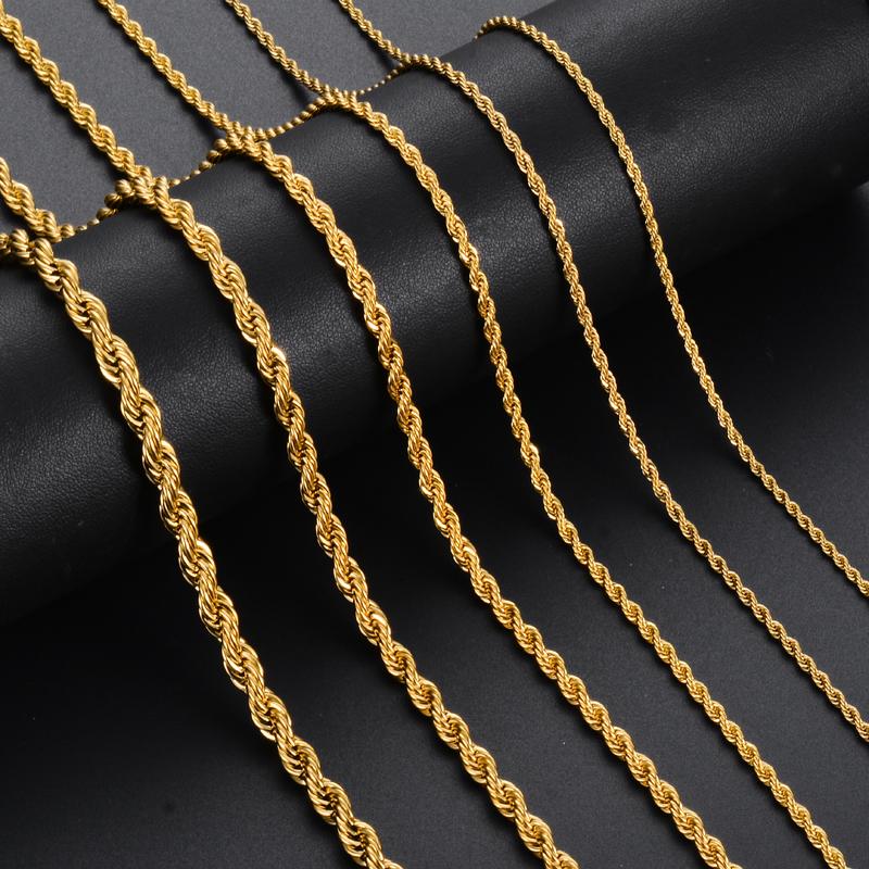 1 piece Gold Color Width 2mm/2.5mm/3mm/4mm/5mm Rope Chain Necklace ...