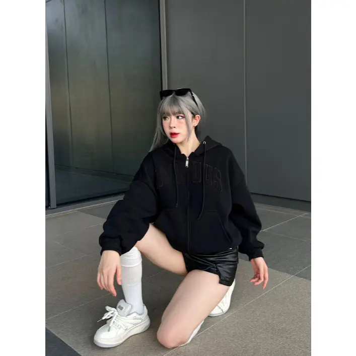 Áo Hoodie Có Khóa Kéo Có Mũ Trùm Đầu, Thiết Kế Mèo Boxy amadus, Dành Cho Nam Và Nữ, Thêu Nhiều Màu, Tay Phồng 6