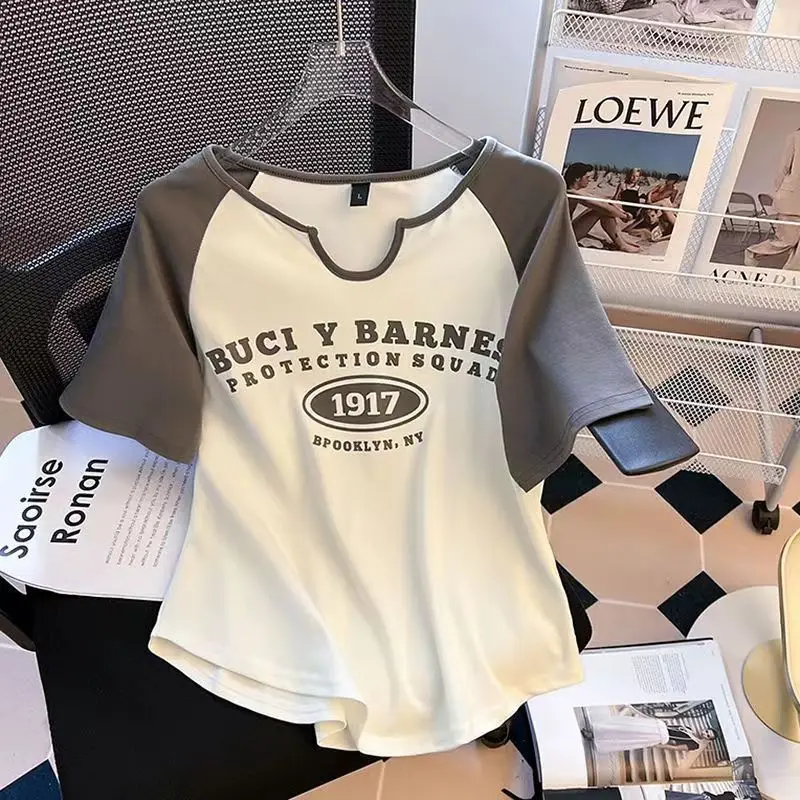 Large Size Top Women's Summer Fake Two-Piece Shoulder Short Sleeve T-shirt