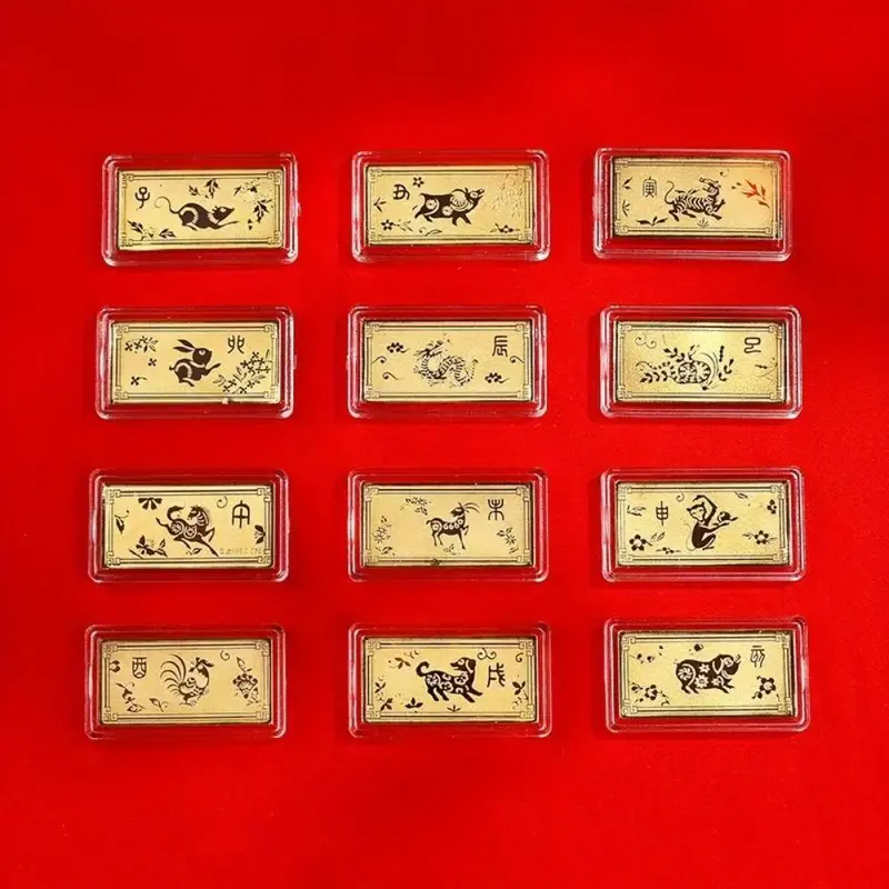 Chinese Zodiac Gold Bar Commemorative Set, 12pcs/set Commemorative Coin Gift Set, Home Decor Ornament for Living Room Bedroom Office 4