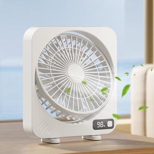 Portable Desk Fan, USB Rechargeable Table Fan with Electronic Display, 5 Speeds & 360° Rotation Low Noise Small Desk Fan for Home Office