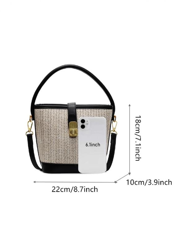 Fashionable Colorblock Straw Handbag, Casual Versatile Shoulder Bag for Women, Trendy All-match Bag for Daily Use 1
