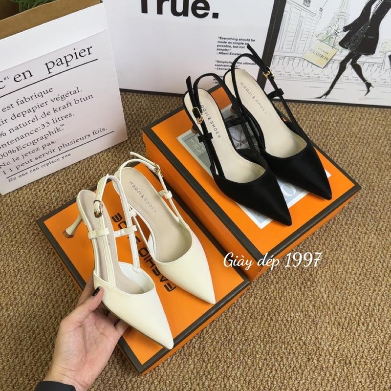 Giày cao gót 5p hở gót quai trống phong cách mới chất tuyết nhung hàng cao cấp full hộp ( AH20 )